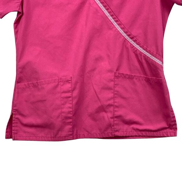 Medical Scrubs Top Womens XS Pink Short Sleeve V Neck Overlap Front Pockets - Picture 3 of 8